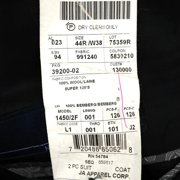 Joseph Abboud Sport Coat Mens 44R Black Wool Jacket Loro Piana Super 120s Blazer - Picture 6 of 16